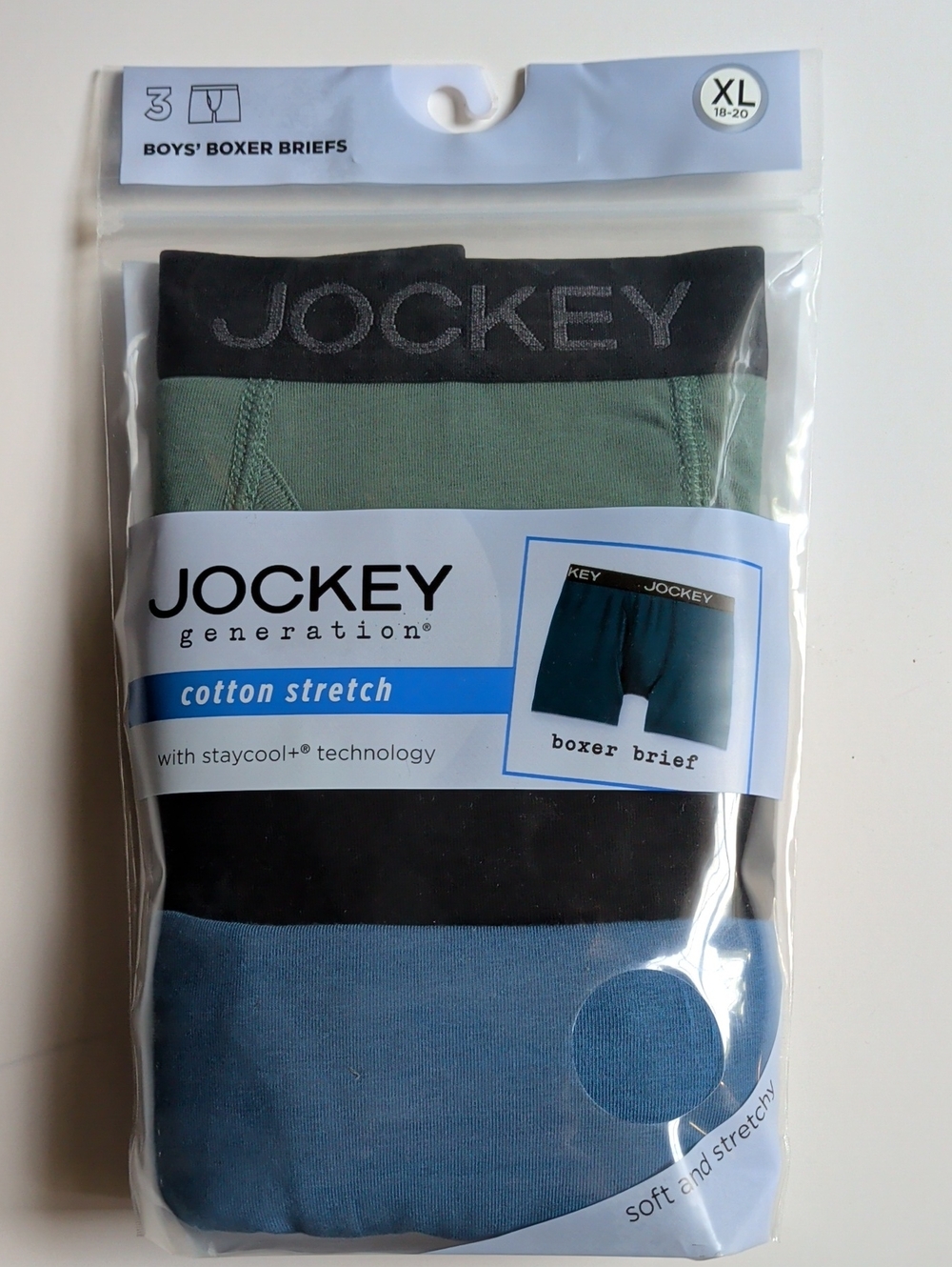 Jockey Boys' Cotton Stretch Boxer Briefs - Black/Green/Blue - Jockey